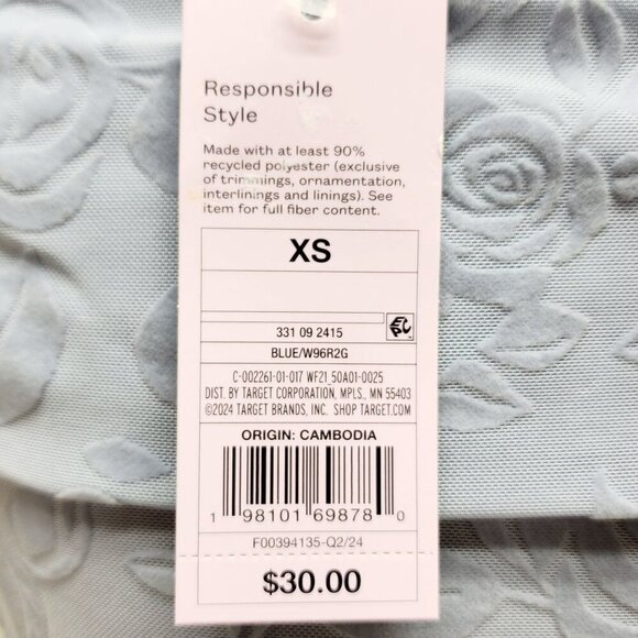 Blue Floral Jacquard Off-Shoulder Long Sleeve Dress Size XS - Picture 3 of 13